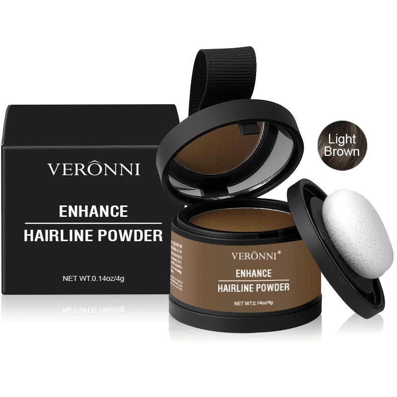 Hairline shadow powder in Light Brown, open jar with sponge puff