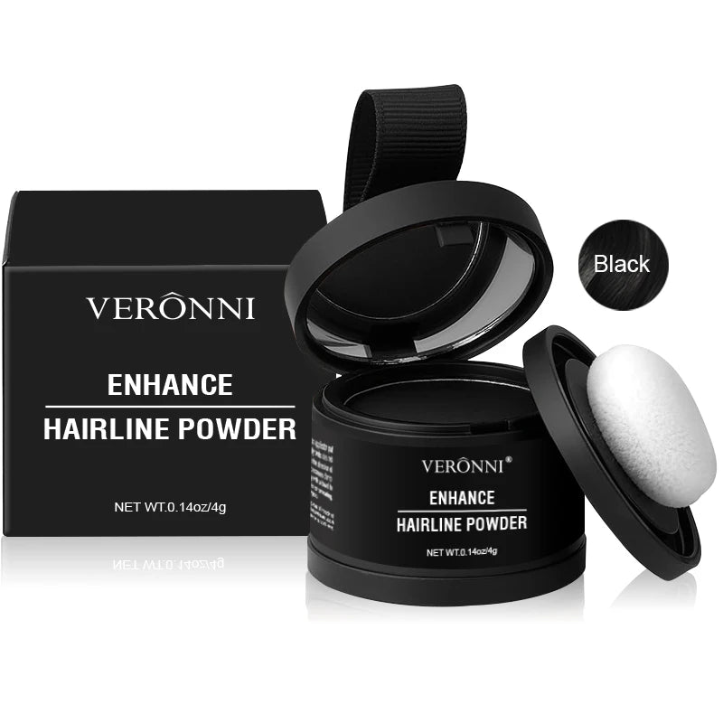 Hairline shadow powder in Black, open jar with sponge puff