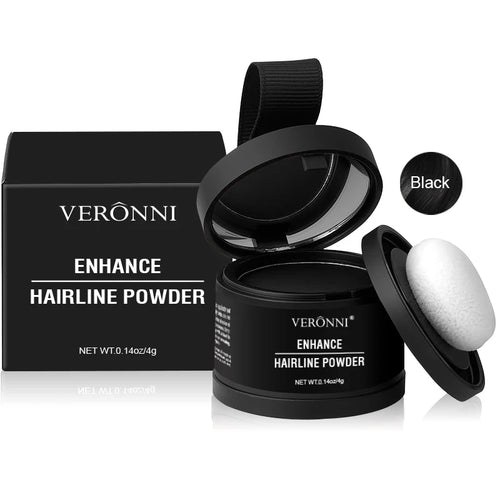 Hairline shadow powder in Black, open jar with sponge puff