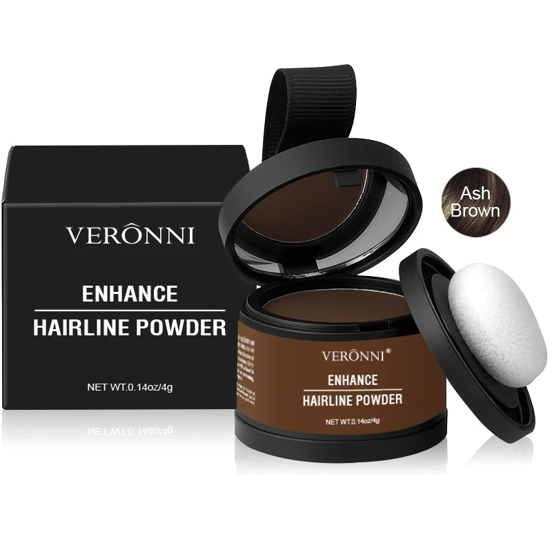 Hairline shadow powder in Ash Brown, open jar with sponge puff